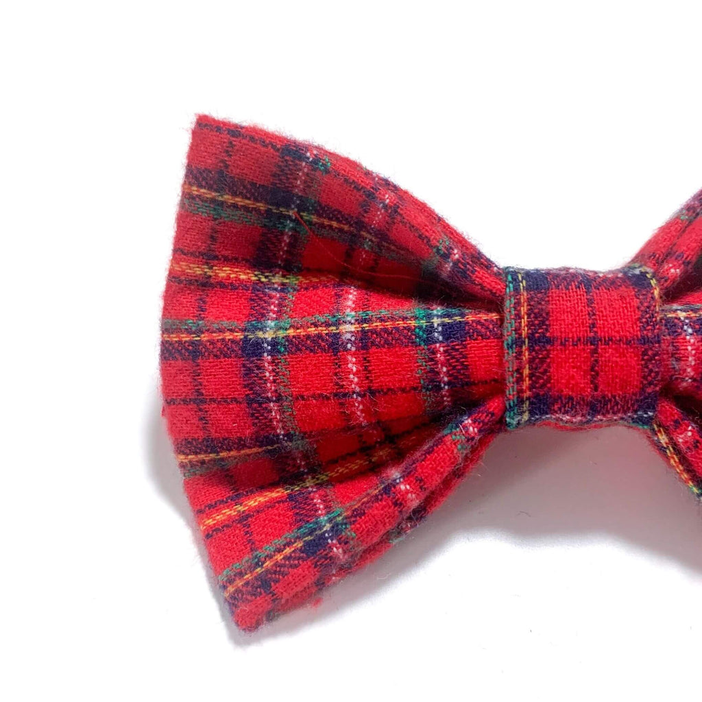 Holly Red Christmas Plaid Dog Bow Tie Hudson Houndstooth
