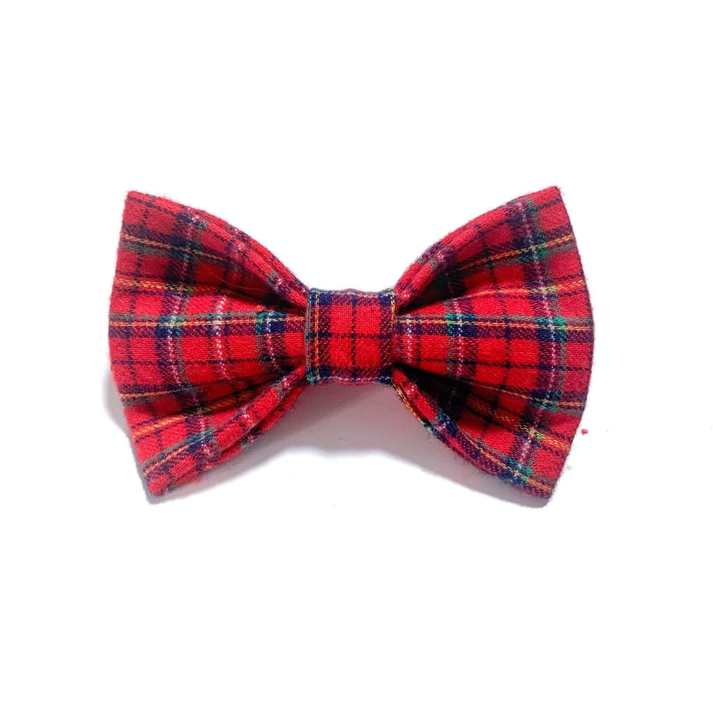 Holly Red Christmas Plaid Dog Bow Tie Hudson Houndstooth